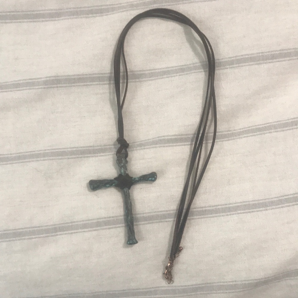 Leather Turquoise Cross Necklace